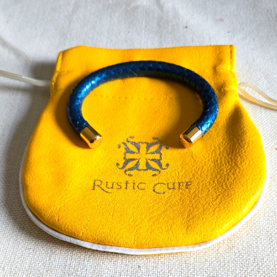Rustic Cuff Blue Snakeskin Cuff Bracelet With Gold Accents 20$